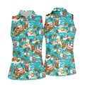 Women's Funny Surfing Santa Hawaiian Golf Shirt, Christmas Golf Shirt, Women’s Golf Polo