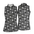 Dark Grim Reaper Skull Pattern Golf Polo Shirt, Women's Golf Polo, Ladies Golf Tops