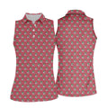 Christmas Golf Cart Pattern Red Women's Golf Tops, Christmas Golf Shirt, Polo Shirts For Women