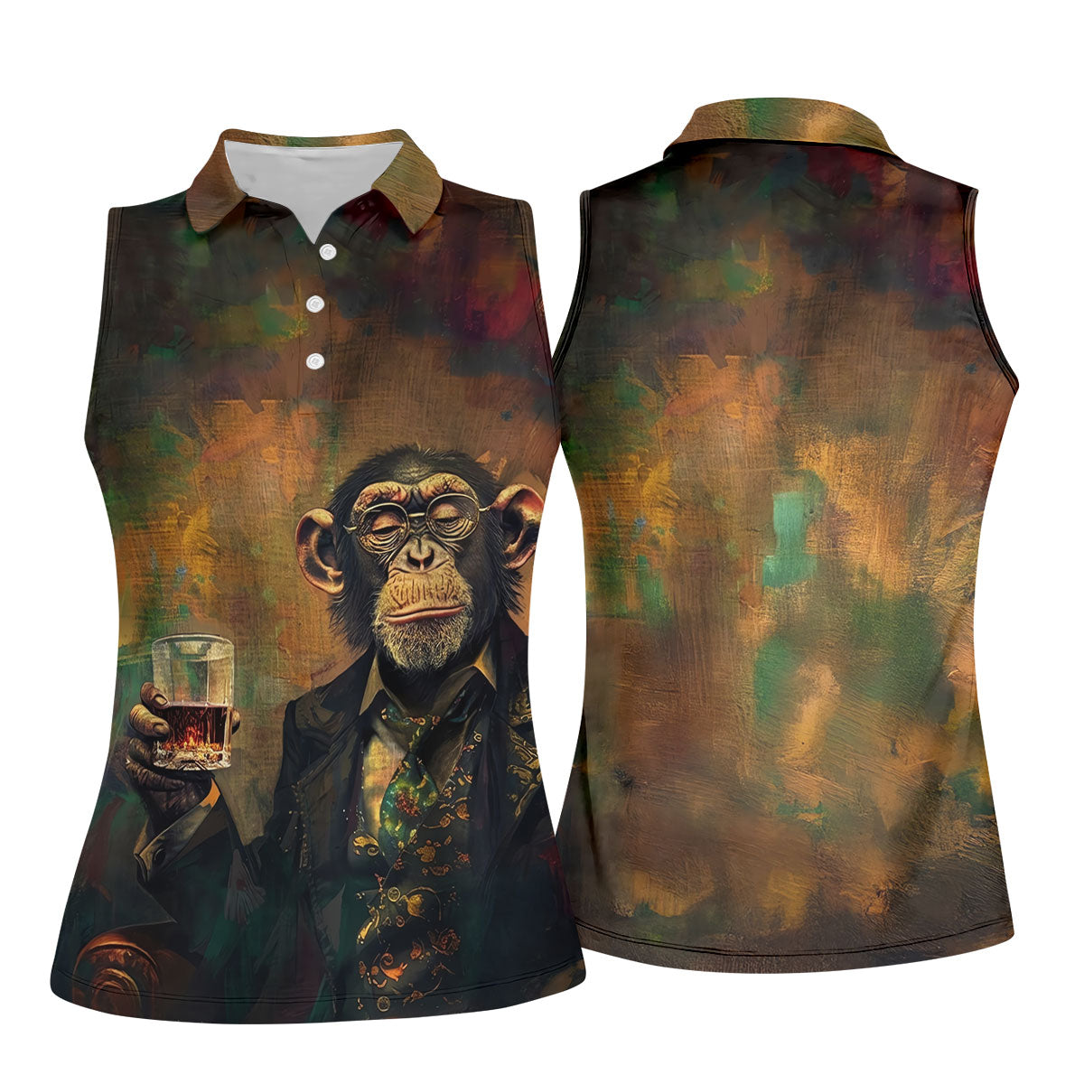 Monkey Gentleman Vintage Oak Hawaiian Golf Polo, Golf Tops For Women, Golfing Apparel