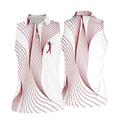 Geometric Line Wavy Line Maroon And White Women's Golf Tops, Ladies Golf Shirts, Women's Polo Shirt