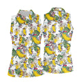 Cartoon Banana Characters on Tropical Island Hawaiian Golf Polo, Golf Tops For Women, Golfing Apparel
