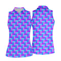 Purple Blue Gradient Checkered Pattern Golf Shirt, Ladies Golf Shirts, Women’s Golf Apparel, Printed Golf Shirt