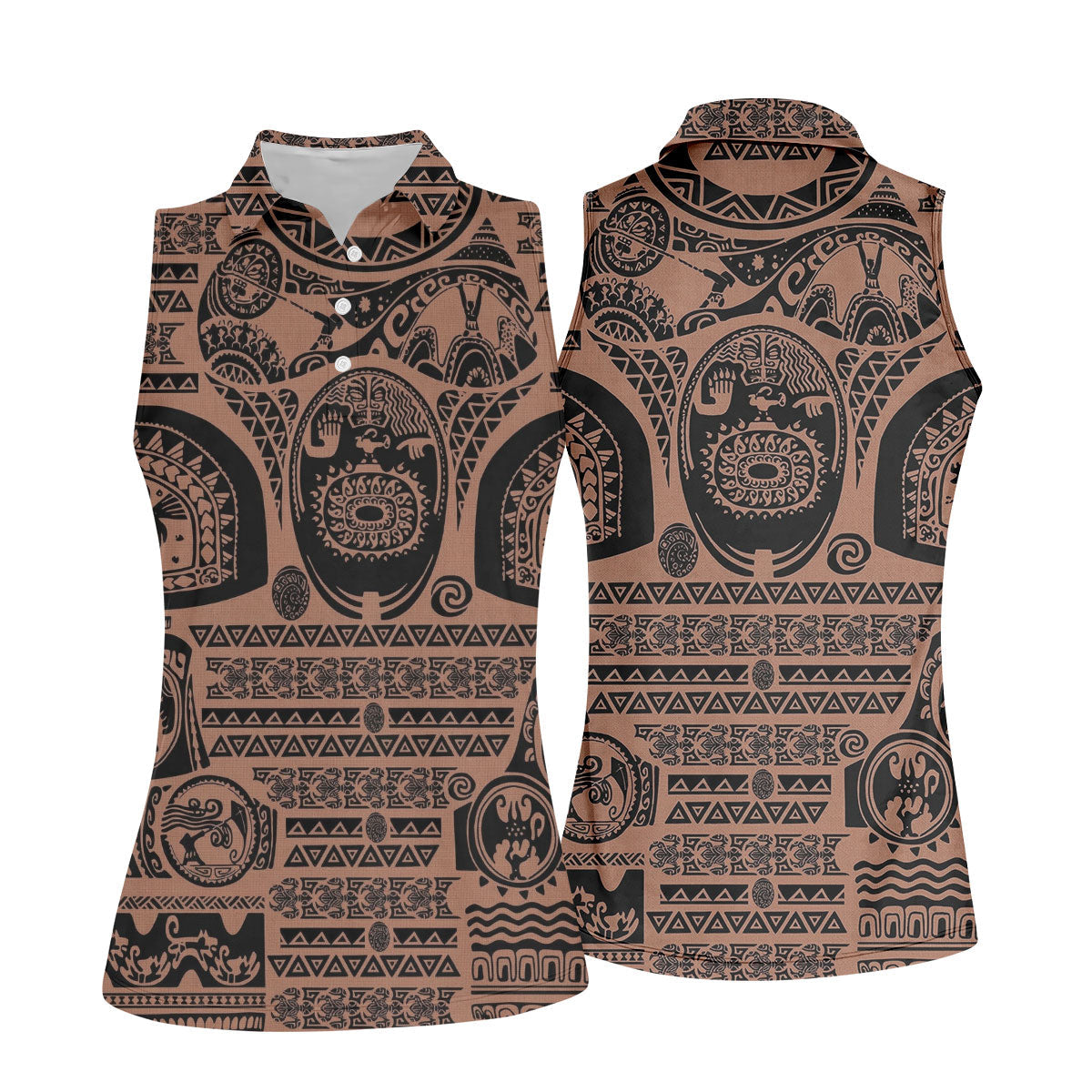 Maori Tattoo Pattern with Traditional Tiki Mask Hawaiian Golf Polo, Golf Tops For Women, Golfing Apparel
