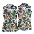 T Rex Surfing Great Wave Golf Polo Shirt, Women's Golf Polo, Golf Shirts For Women