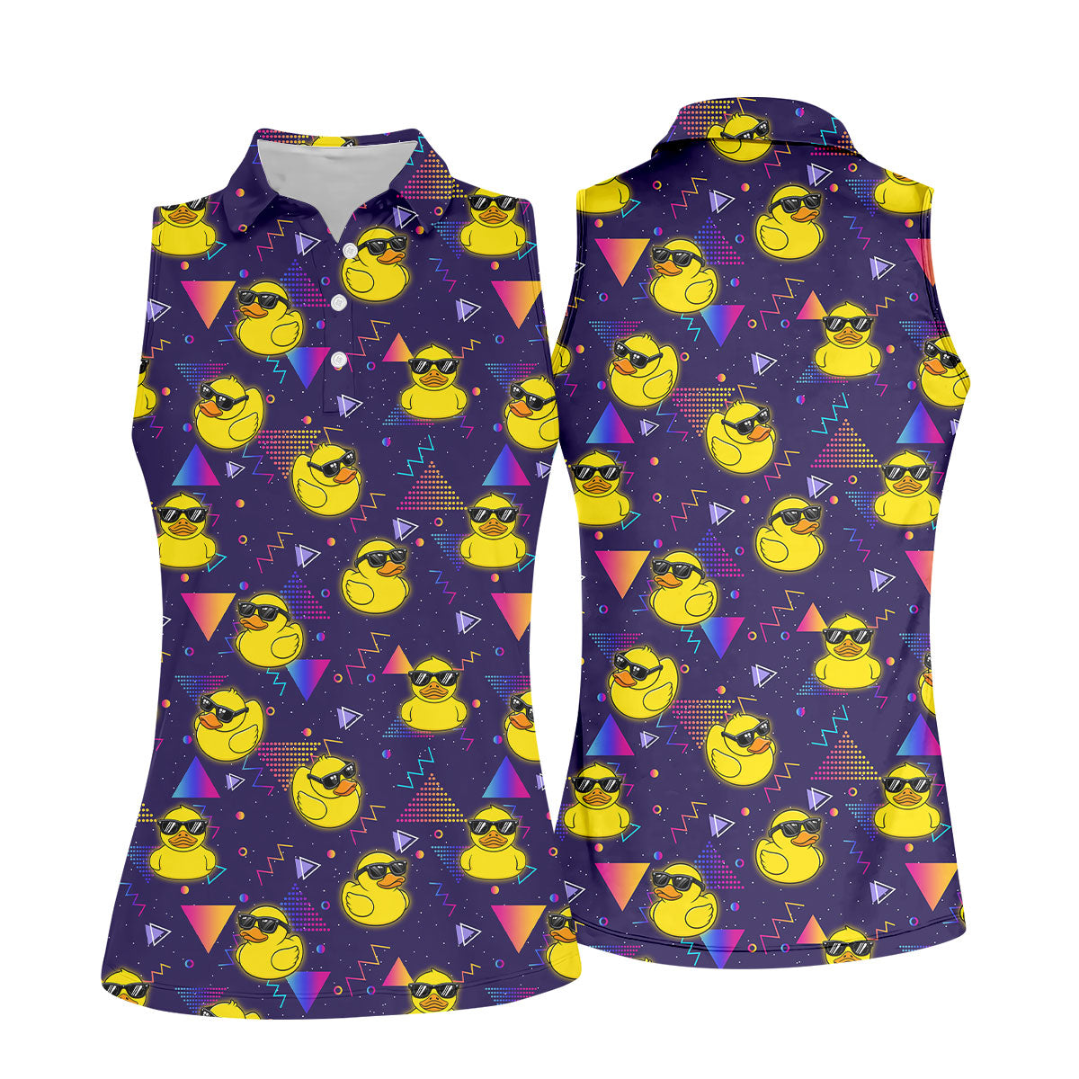 Funny Rubber Duck Retro Pattern Hawaiian Golf Shirt, Women's Golf Tops, Ladies Golf Shirts
