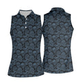 Gothic Sugar Skull Pattern Golf Polo Shirt, Golf Shirts For Women, Women’s Golf Polo