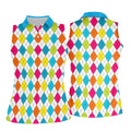 Retro Argyle Diamond Checkered Golf Shirt, Golf Polo For Women, Printed Golf Shirt