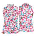 Cute Pink Flamingo Pattern Golf Polo Shirt, Womens Golf Polo, Golf Shirts For Women