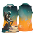 Astronaut Rock Guitar Teal Sunset Hawaiian Golf Polo, Golf Tops For Women, Golfing Apparel