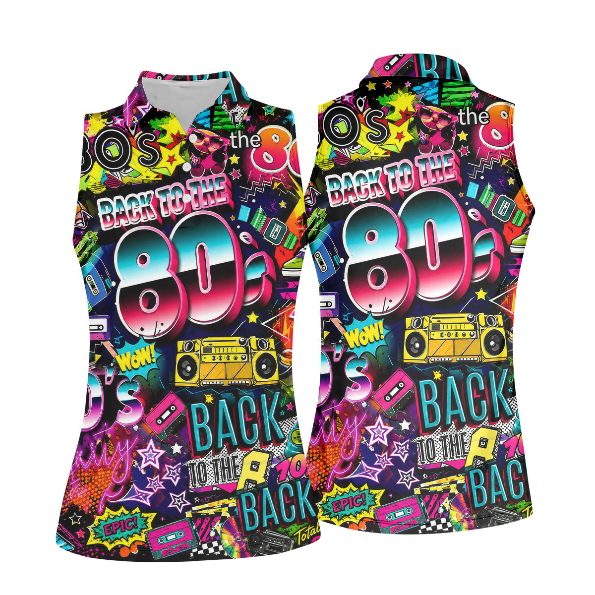 Back To The 80s Vintage Hawaiian Golf Shirt, Women's Golf Tops, Ladies Golf Shirts