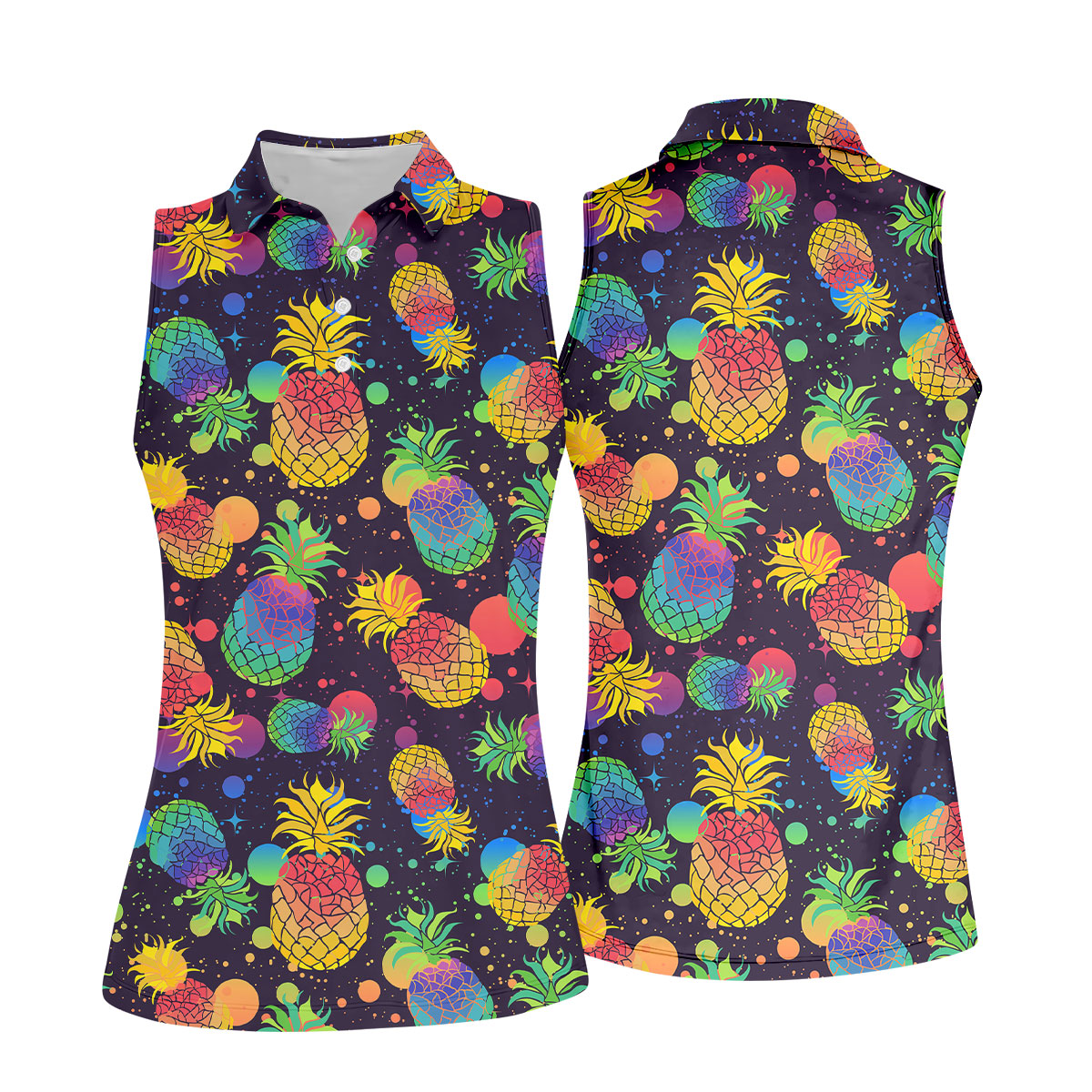 Colorful Pineapple Sleeveless Golf Shirt, Cute Golf Outfit, Women's Golf Shirt, Golf Polo For Women