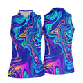 Vibrant Abstract Liquid Pattern Golf Shirt, Hawaiian Golf Shirt, Ladies Golf Tops, Performance Golf Shirt,