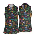 Neon Shark And Cocktail Pattern Hawaiian Golf Shirt, Women's Golf Tops, Ladies Golf Shirts