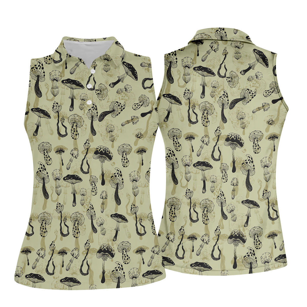 Mushroom Pattern Hand-drawn Art Hawaiian Golf Shirt, Women's Golf Tops, Ladies Golf Shirts