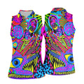 Neon Psychedelic Abstract Eye Pattern Golf Shirt, Women's Golf Tops, Women’s Golf Apparel, Performance Golf Shirt