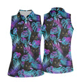 Funny Black Cat Purple Blue Gradient Hawaiian Golf Shirt, Golf Shirt For Women