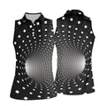 3D Vortex Golf Shirt, Black White Optical Illusion Tunnel Pattern, Golf Shirt For Women