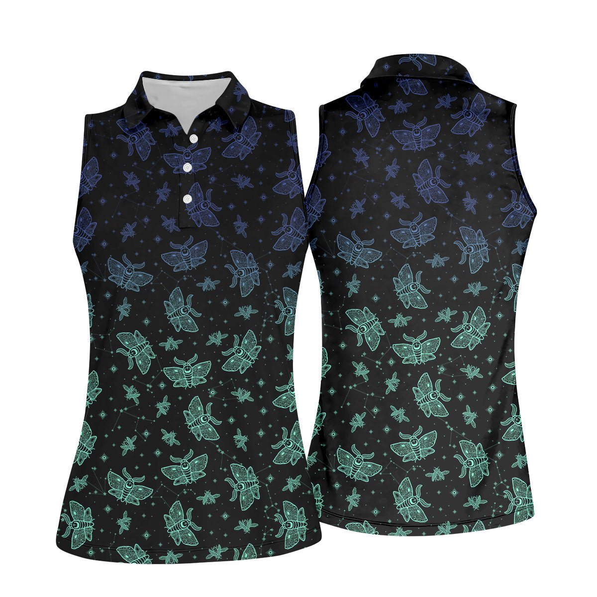 Celestial Moth Hawaiian Golf Shirt, Retro Golf Shirt, Halloween Golf Shirt, Women's Golf Tops