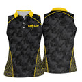 Abstract Triangle Black Yellow Ladies Golf Tops, Golf Shirt For Women, Golfing Apparel