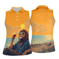 Lion Gentleman Sunset Reserve Hawaiian Golf Shirt, Women's Golf Tops, Ladies Golf Shirts
