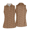 Brown Funny Whiskey Pattern Golf Polo Shirt, Ladies Golf Tops, Women's Golf Polo