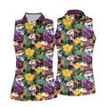 Tropical Sugar Skull Floral Golf Polo Shirt, Golf Tops For Women, Performance Golf Shirt