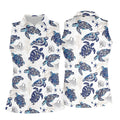 Sea Turtle, Starfish, Seashells and Coral Reef Art Hawaiian Golf Polo, Golf Tops For Women, Golfing Apparel