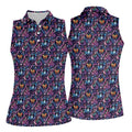 Colorful Ghost Pumpkin Floral Halloween Polo Shirt, Women’s Sleeveless Golf Shirt, Ladies Golf Top