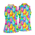 Colorful Easter Peeps Rainbow Pattern Women Golf Top, Cute Golf Outfit, Ladies Golf Shirts