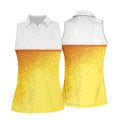 Cold Beer Print Golf Top, Beer Glass Pattern Design, Golf Shirts For Women