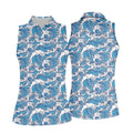 Blue Ocean Wave Pattern Golf Shirt, Women’s Golf Tops, Golf Shirts For Women, Printed Golf Shirt