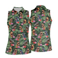 Tropical T Rex Floral Pattern Hawaiian Golf Polo, Golf Tops For Women, Golfing Apparel