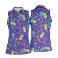 Neon Tropical Raccoon Cocktail Pattern Hawaiian Golf Shirt, Women's Golf Tops, Ladies Golf Shirts