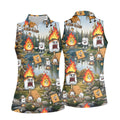 Cartoon Marshmallow, Graham Cracker and Campfire Characters Lake Camping Hawaiian Golf Polo, Golf Tops For Women, Golfing Apparel
