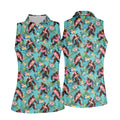 Aqua Blue Bigfoot Beach Party Hawaiian Golf Shirt, Women's Golf Tops, Ladies Golf Shirts