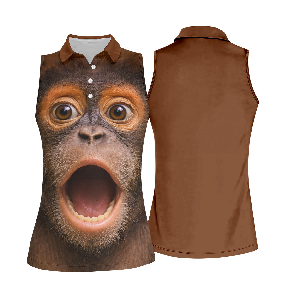 Funny Monkey Face Scream Print Hawaiian Golf Polo, Golf Tops For Women, Golfing Apparel