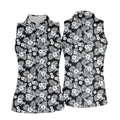 Black And White Pattern Tropical Hawaiian Golf Shirt, Summer Theme Golf Shirt For Women