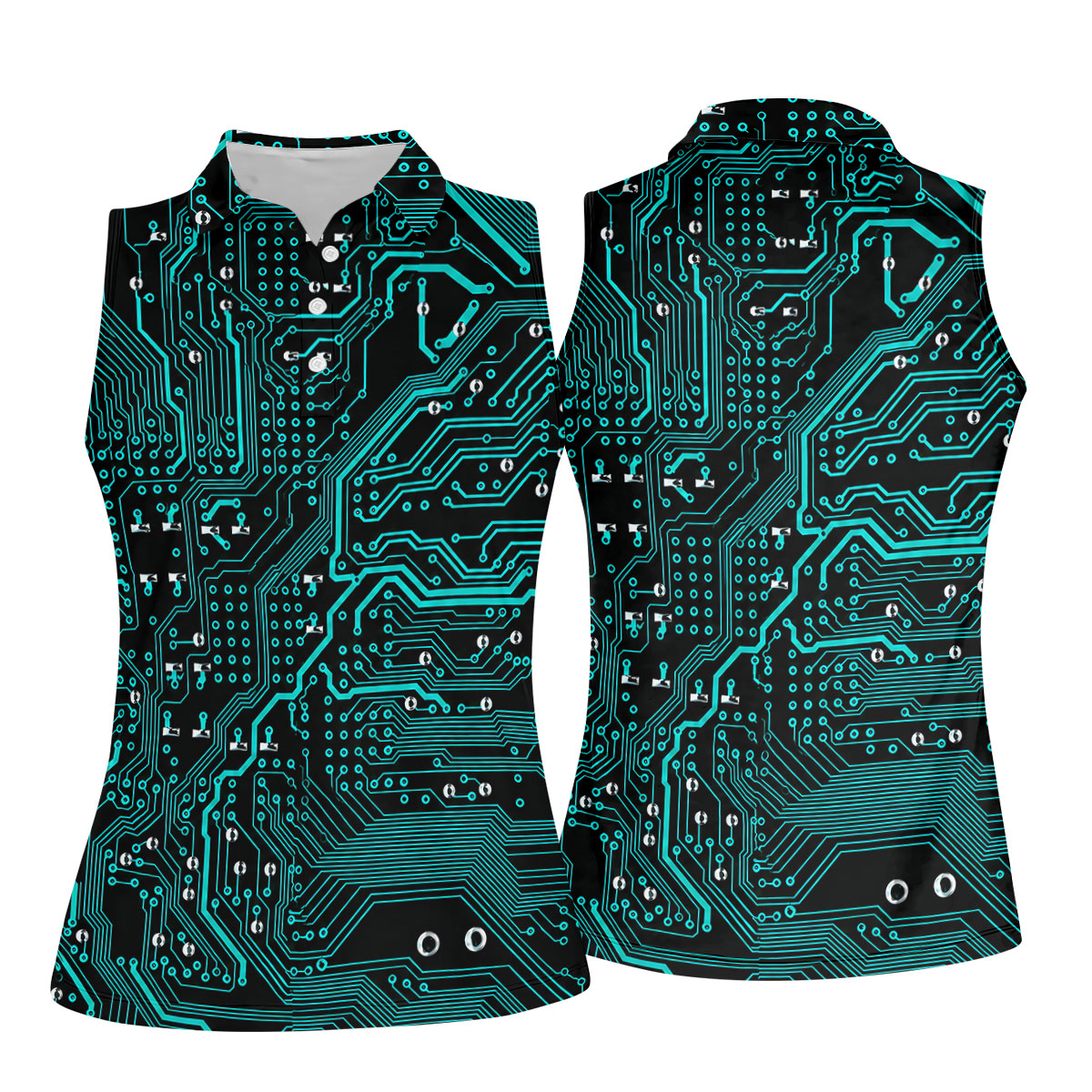 Circuit Board Pattern Hawaiian Golf Shirt, Women's Golf Tops, Ladies Golf Shirts