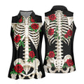 Skeleton Rib Cage And Red Roses Halloween Polo Shirt, Golf Tops For Women, Women’s Golf Polo