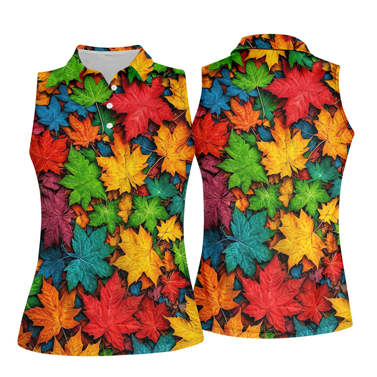 Vibrant Maple Leaf Autumn Forest Hawaiian Golf Polo, Golf Tops For Women, Golfing Apparel