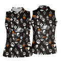 Halloween Pumpkin Skeleton Pattern Golf Polo Shirt, Golf Shirts For Women, Ladies Golf Tops