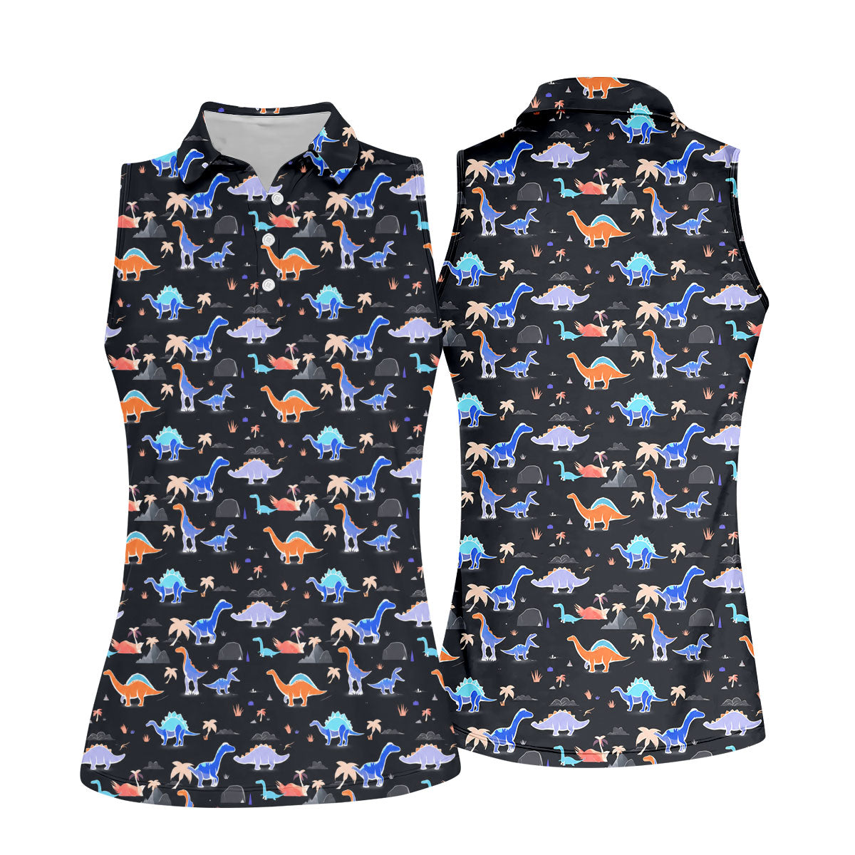 Colorful Dinosaur Hawaiian Golf Shirt, Cute Golf Outfit, Women's Golf Tops, Ladies Golf Shirts