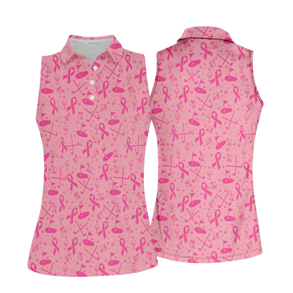 Awareness Ribbon Light Pink Golf Shirt, Cancer Awareness Shirt, Ladies Golf Shirts, Golfing Apparel