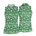 Green Golf Ball And Flag Pattern Golf Shirt, Ladies Golf Shirts , Women's Golf Tops