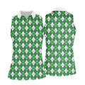 St Patrick's Day Shamrock Argyle Pattern Green And White Argyle Golf Shirt, Women's Golf Tops, Ladies Golf Polos