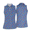 Autism Puzzle Ribbon Pattern Women's Golf Tops, Autism Awareness Color Ladies Golf Polos