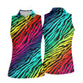 Rainbow Gradient LGBT Support Zebra Pattern Ladies Golf Tops, Pride Month Golf Shirt For Women