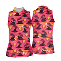 Tropical Cat Sunset Pattern Hawaiian Golf Polo, Golf Tops For Women, Golfing Apparel