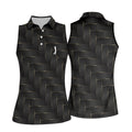 Black And Gold Geometric 3D Pattern Women's Golf Tops, Golf Shirt For Women, Ladies Golf Shirts